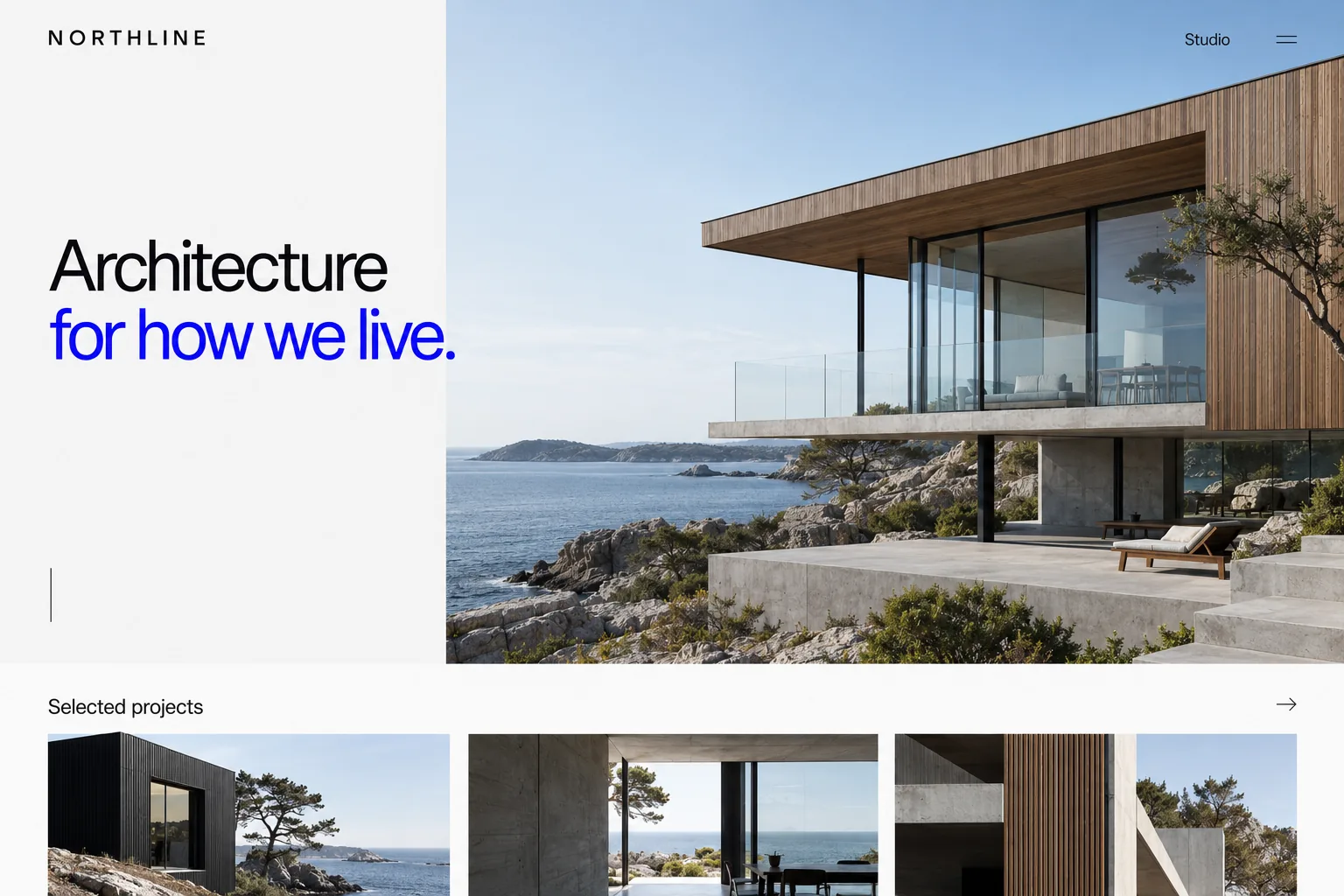 Northline Architecture: coastal architecture studio homepage design concept
