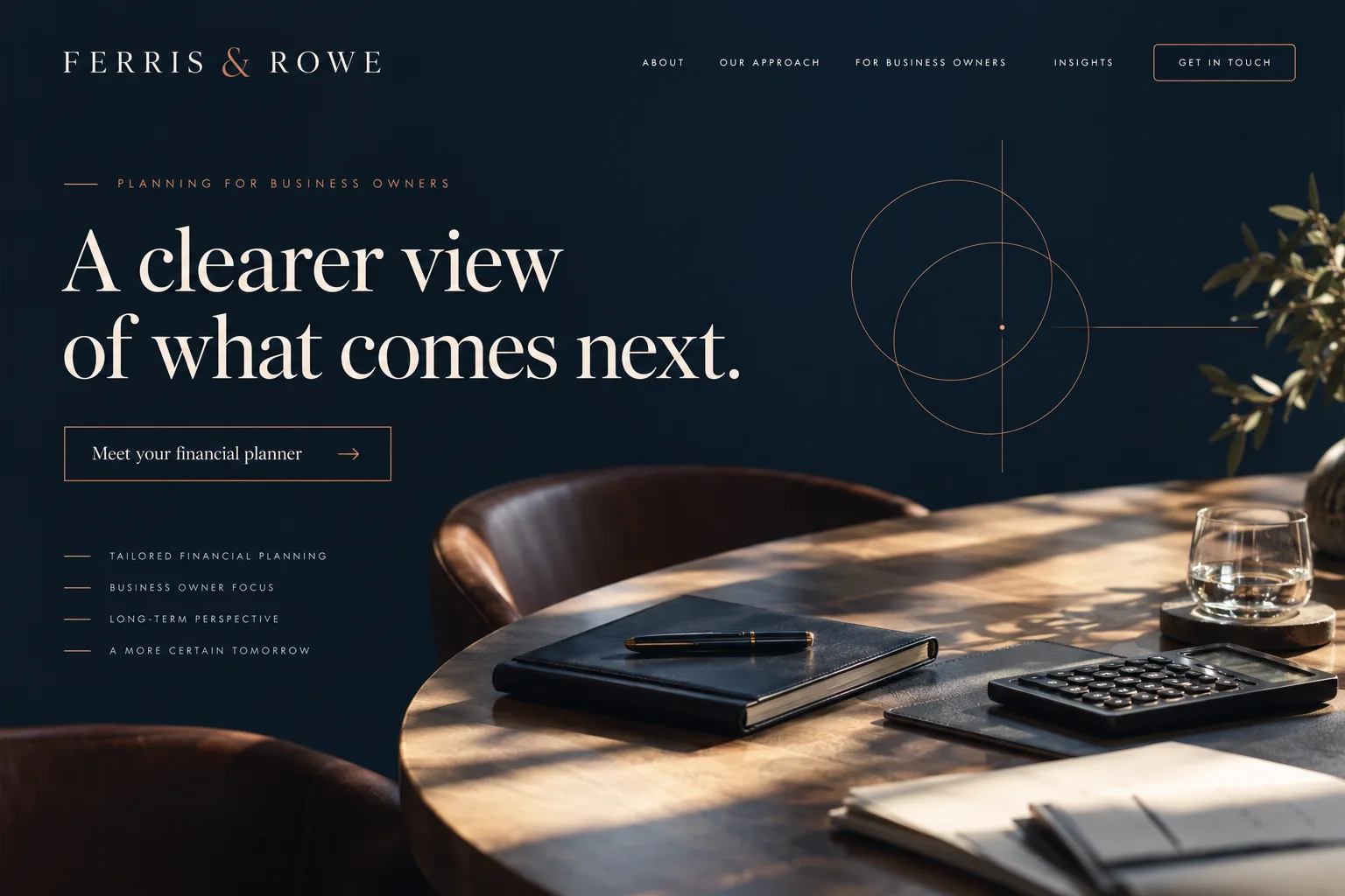 Ferris & Rowe: premium financial planning homepage design concept